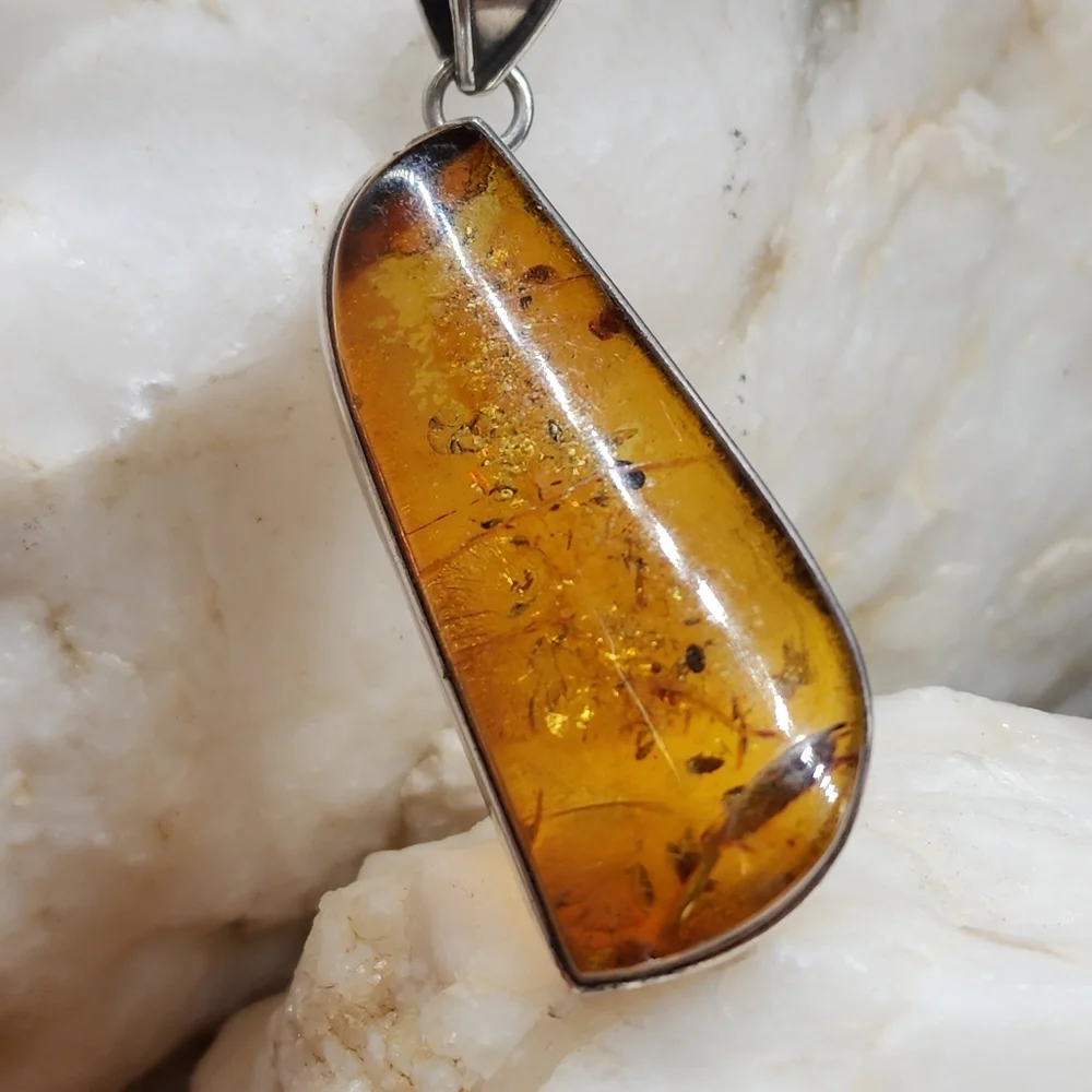 Amber Jewelry Sterling Silver 925 Natural AMBER Pendant Leather Necklace